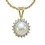 7.5mm White Pearl & Diamond (.22 ctw) Pendant in 14K Yellow Gold