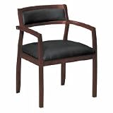 BSXVL852NST11 Wood Guest Chairs with Black Leather Seat & Upholstered Back, Mahogany Finish