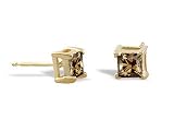 14K Yellow Gold Genuine Square Smoky Quartz Stud Earrings