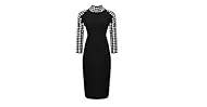 Dots Print Summer Cotton/Polyester Knee Length Sheath Turtleneck  Dress