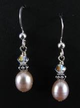 Sosie Sterling Silver Wire with Rice Fresh Pearl with Swarovski Crystal (Pink Pearl)