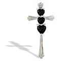 14K White Gold Genuine Heart Black Onyx and Diamond Cross Pendant