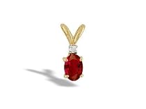 14K Yellow Gold Genuine Oval Ruby and Diamond Pendant