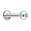 16 Gauge 3/16" 3mm -Solid 14KT White Gold 1.5mm Mint Green Cubic Zirconia Internally Threaded Tragus
