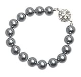 L. Erickson Pearl Bracelet with Swarovski Encrusted Magnetic Clasp - Hematite