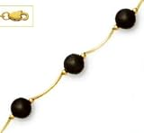 14k Yellow 7 mm Round Black Crystal Pearl Necklace - Choice 16-inch