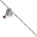 Sterling Silver Dark Pink Crystals Butterflies Figaro Anklet - 9 Inch