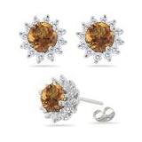 0.32 Ct Diamond and 0.40 Ct Citrine Earrings in 14K White Gold