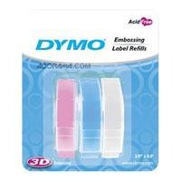 Dymo 1741672 Sanford 3/8in x 9.8 feet Assorted Pastel Color Tapes for Embossers, 3 Rolls Per Pack, One Each Pink, Blue and Clear