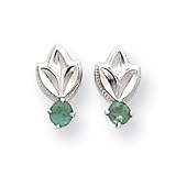 14k White Gold Emerald With Leaf Earrings