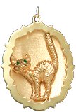 Arched Back Cat in Oval Shadow Box, 14K Gold Charm