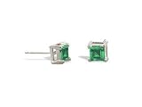 14K White Gold Genuine Square Emerald Stud Earrings