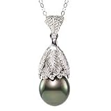 14K Black Tahitian Pearl and Diamond Pendant with Chain