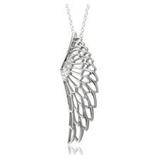 Sterling Silver White Angel Feather Wing White Diamond Pendant Necklace-0.10 carat