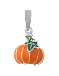 925 Solid Sterling Silver Necklace Charm Pendant, 3d Orange Pumpkin With Enamel