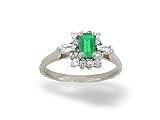 14K White Gold Genuine Emerald-cut Emerald and Diamond Ring