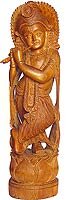 Lord Krishan Wood Sculpture 14 x 4 inches (njwcs020)