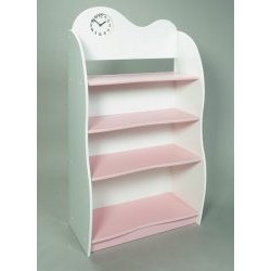 Scalloped Back Kids' Bookcase with Clock - Pink (Pink White) (47H x 24.5W x 13D) by Giftware International Inc.