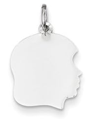 Genuine IceCarats Designer Jewelry Gift 14K White Gold Plain Medium Facing Right Engravable Girl Charm