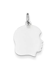 Genuine IceCarats Designer Jewelry Gift 14K White Gold Plain Medium Facing Right Engravable Girl Charm