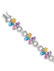 Sterling Silver Multicolor CZ Flower Bracelet QG1801-7"