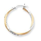 14k and Rhodium Diamond-Cut 2.5mm Twisted Hoop Earrings