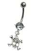 Stainless Steel Dangle Belly Ring with Clear CZ - Skull - Sold Individually