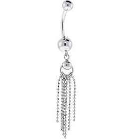 Solid 14KT White Gold BEAD DROP Dangle Belly Ring by 