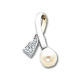 14k White Gold 6mm Pearl AA Diamond chain slide