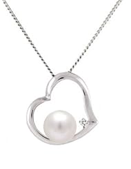 PremiumPearl 6.5-7mm AAA White Japanese Akoya Pearl Heart Pendant 14k Gold & Diamond