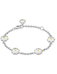 Children Sterling Silver Enameled Daisy Charms Bracelet For Girls