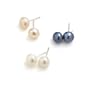 Set Of 3 Cultured 8mm Pearl Stud Earrings In Sterling Silver. Set