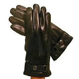 Men's Italian Leather Gloves with Button. Lined in Cashmere. By Solo Classe