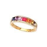 10k Gold & Multi-Color Created Sapphire Ring (1.40ctw)- Sizes 6-8