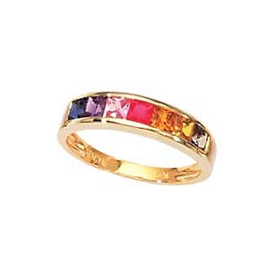 10k Gold & Multi-Color Created Sapphire Ring (1.40ctw)- Sizes 6-8