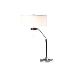 Nova Lighting 0785 Miles Table Lamp, Dark Brown Wood and Brushed Nickel with White Linen...
