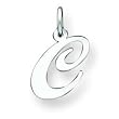 Sterling Silver Small Fancy Script Initial C Charm with 20 inch Sterling Silver Chain