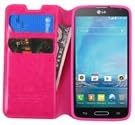 For Lg Optimus L90 Leather Flip Wallet Book Style Pouch Folio Case Cover Stand with Credit Card Slots &amp; Disinfecting Alcohol Pad V|3 (Hot Pink)