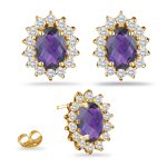 0.08 Ct Diamond & 9.32 Ct Amethyst Earrings in 18K Yellow Gold