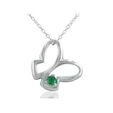 Emerald Gemstone Jewelry: Sterling Silver Butterfly Pendant with Round Emerald | Fine Gemstone...