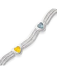 Sterling Silver Polished Fancy Rainbow Heart CZ Bracelet - 7 Inch