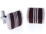 stainless Steel stripe Cufflinks with Wood Inlay