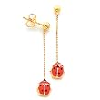 Earrings - 14k Gold Red and Black Ladybug Enameled Dangle Post Earrings