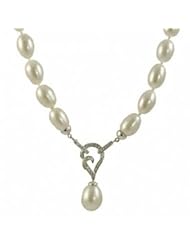 18" 9-10mm white freshwater cultured pearl necklace with diamond center clasp.