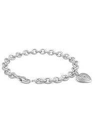 6 3/4 In Sterling Silver Diamond Heart Charm Bracelet For Girls