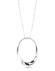 ELLE Jewelry Curved Circle Sterling Silver Pendant Necklace , 18"