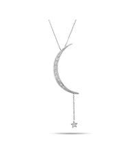 Moon and Star CZ Sterling Silver Necklace