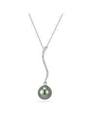 0.11 Cts Diamond & Tahitian Pearl Pendant in 18K White Gold
