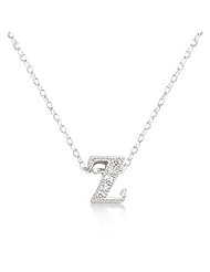 Alexander James White Gold Rhodium Plated Micro Pave Cubic Zirconia Z Initial Pendant with Lobster Clasp set in Silvertone All pendants come with 16 Inch chain.