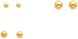 14K Gold 3 Pair Set Gold Bead Stud Earrings Jewelry